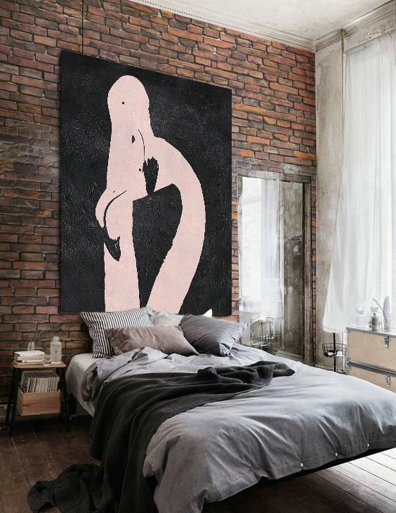 Handmade Extra Large Contemporary Painting,Hand-Painted Black And White Minimal Painting On Canvas,Huge Canvas Art On Canvas